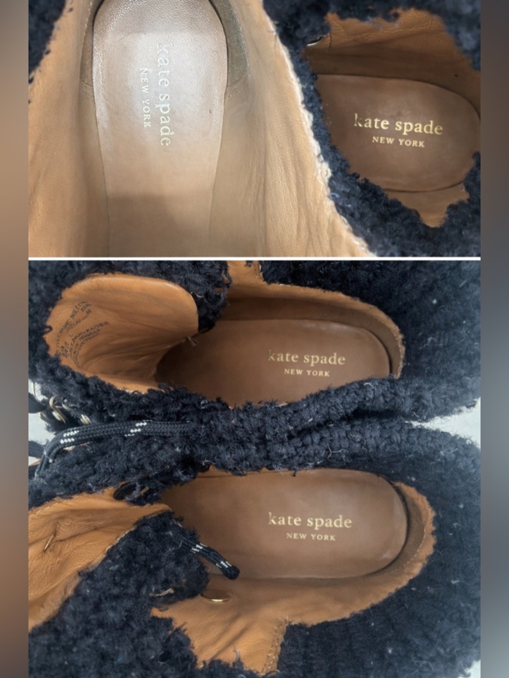 Kate Spade Willow Wedge Lace Up Knit Collar Suede Platform Booties SZ 7.5B - Picture 5 of 16